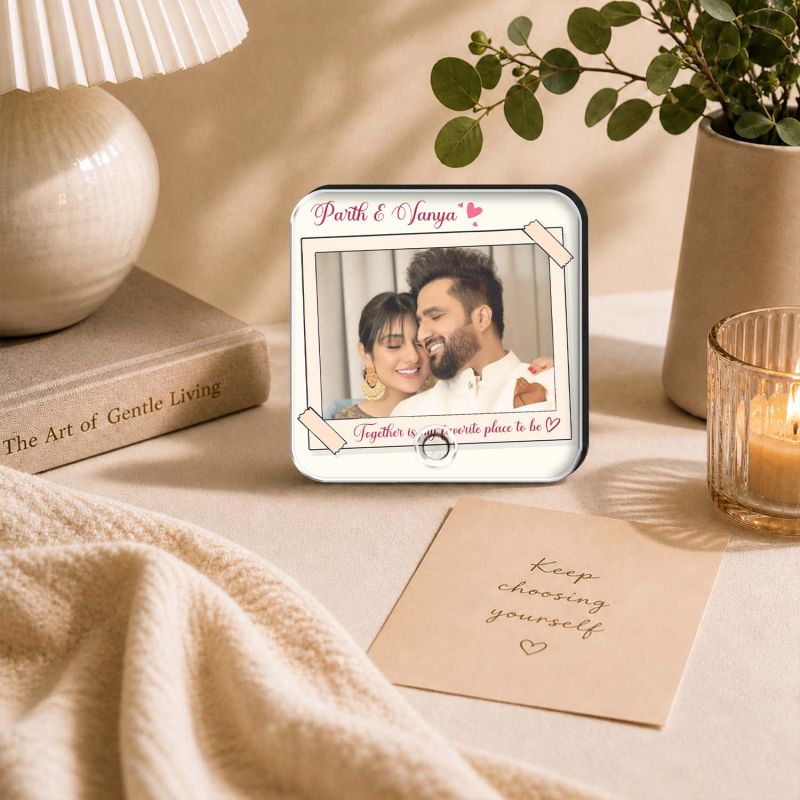 Husband Wife Personalized Musical Fridge Magnet Photo Frame for Couples | Custom Photo & Playable MP3 Audio Song Frame Rechargeable Speaker